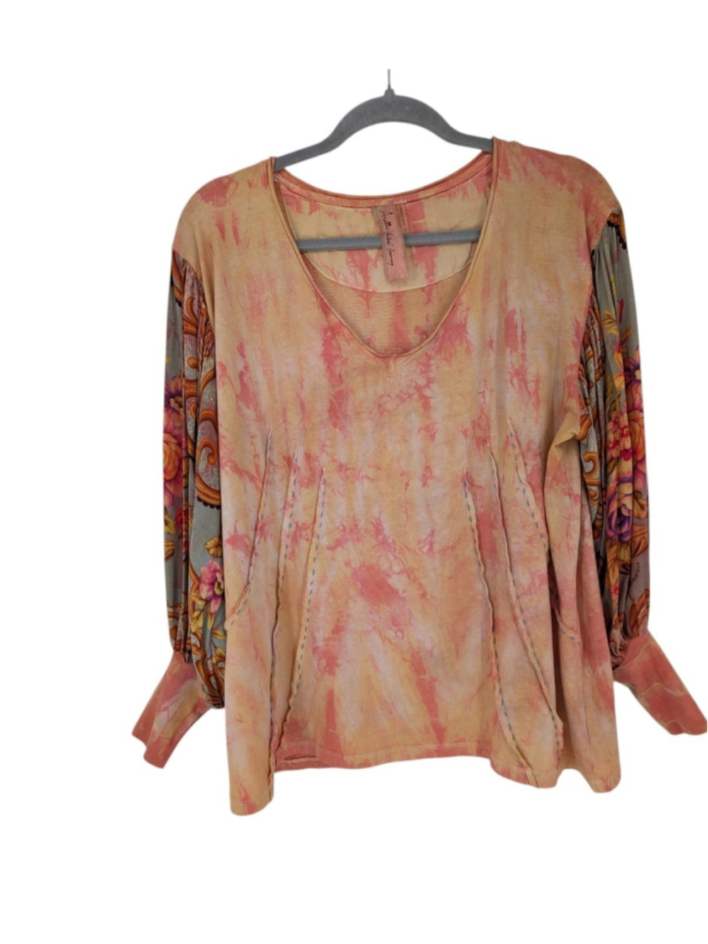 Aratta Silent Journey Top Tie Dye Floral Shirt Blouse Cotton Boho Small